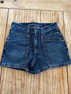 American Eagle Outfitters Dark Blue Denim High-Rise Shorts